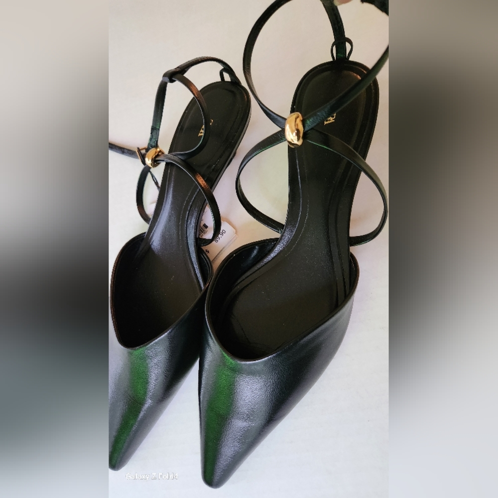 ZARA STRAPPY LEATHER KITTEN HEEL SHOES SIZE 9 - Picture 8 of 10